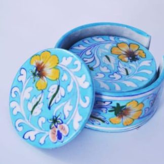 Turquoise & yellow coasters set with holders