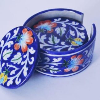 Blue & Yellow floral coaster set with holders